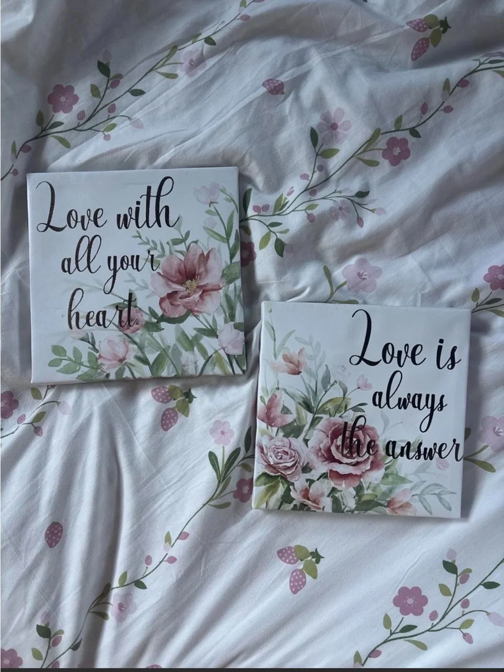 Floral 'Love' Wall Art Pair in Pink